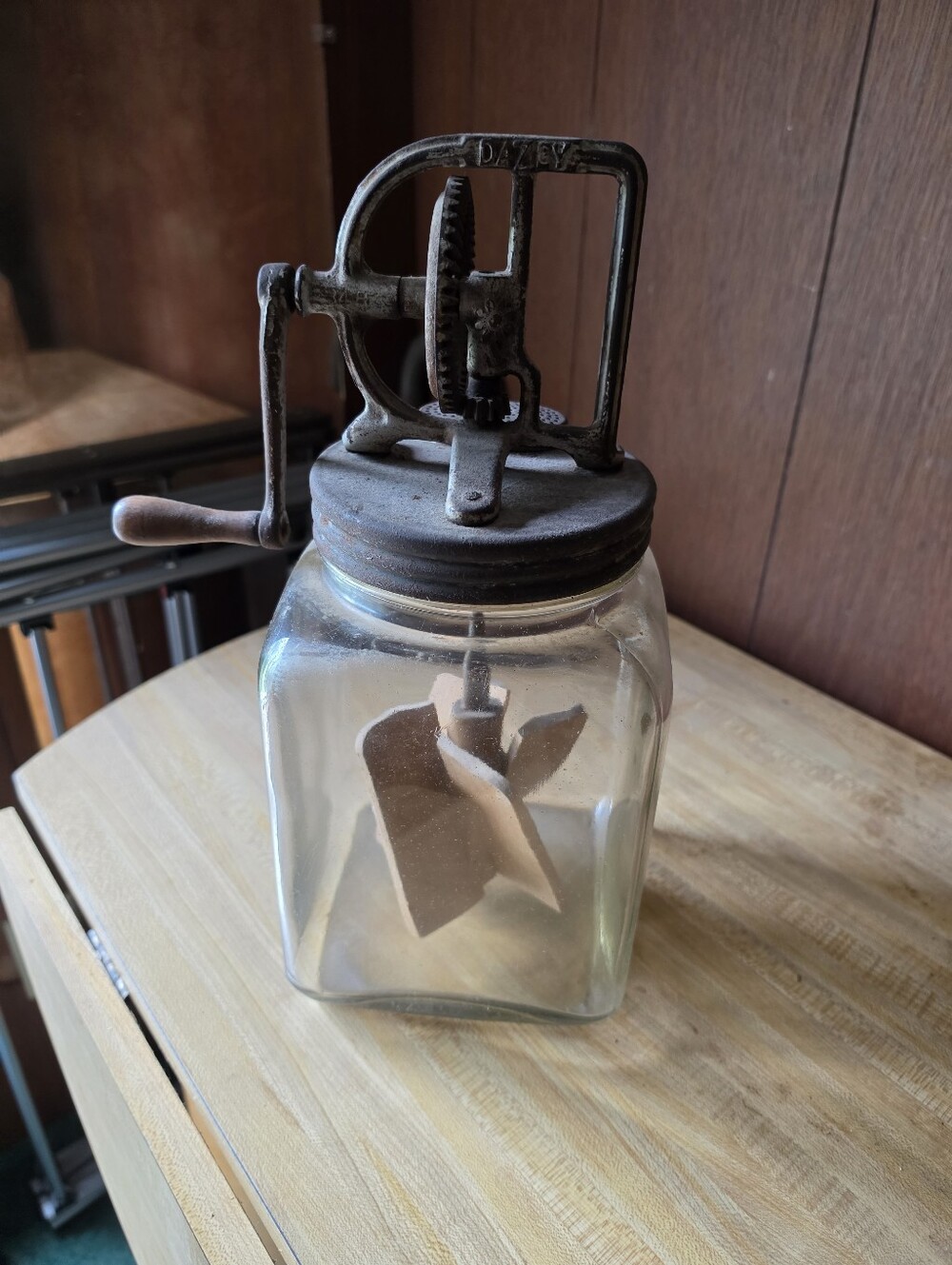 Antique Hand Crank Butter Churn Jar - Clear Glass
